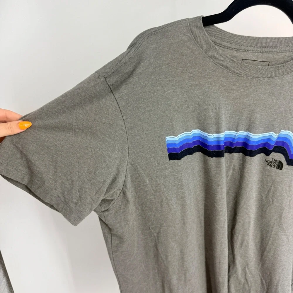 The North Face Mens XL Heather Grey Blue Graphic Logo Short Sleeve T-Shirt Tee